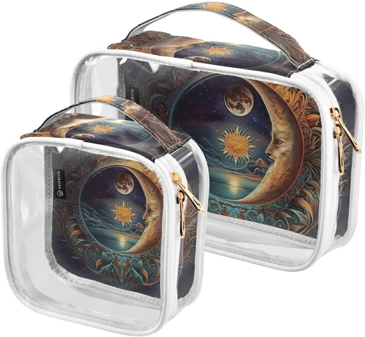 Sun-moon 2 Pack Clear Toiletry Bag Women Men, Portable Waterproof Clear Pouch, Cosmetic Bag with Double Zippers Large Opening Traveling with Handle for Bathroom Traveling Vacation Organizing