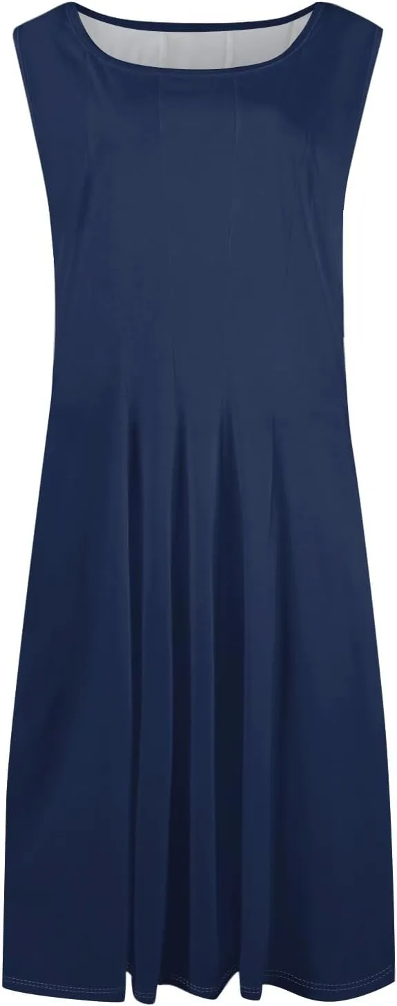 Sundresses for Women 2025 Trendy Crewneck Sleeve Summer Dresses Flowy Midi Dress Fashion Beach Vacation Outfits