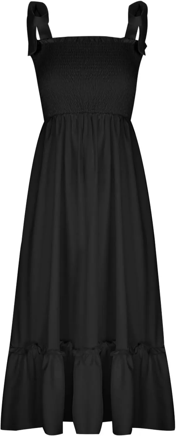 Sundresses for Women Fashion Strap Square Neck Sleeveless Summer Dresses Casual Beach Vacation Long Maxi A Line Dress