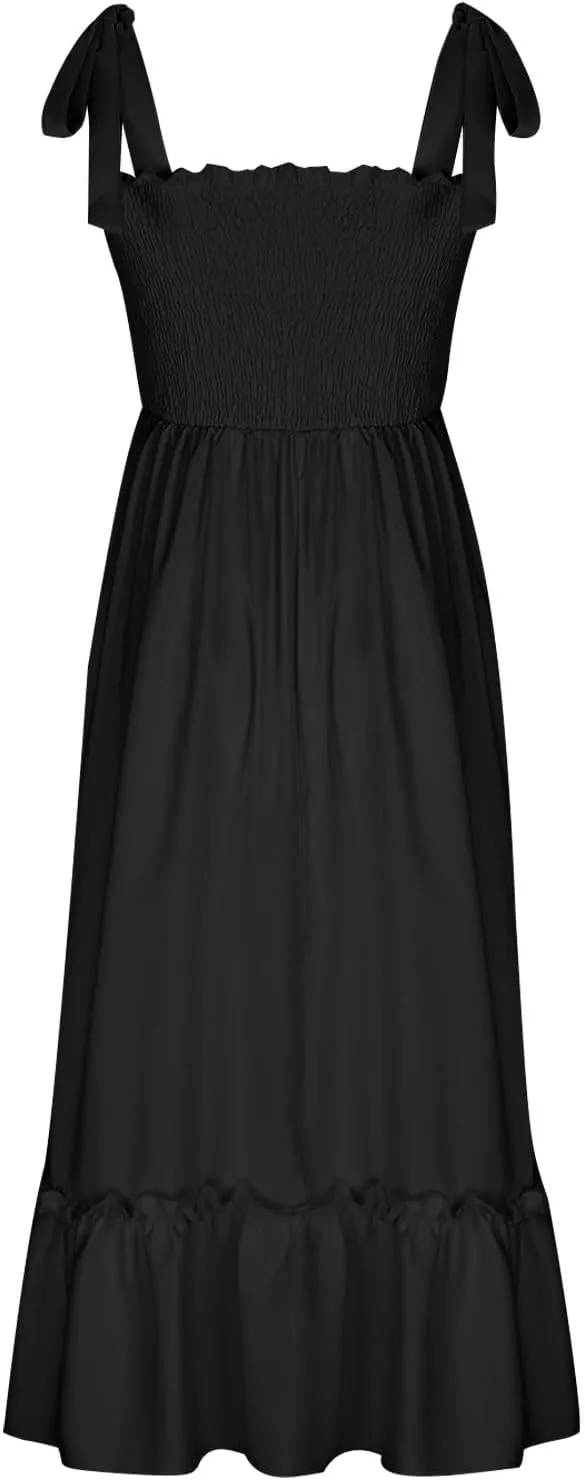 Sundresses for Women Fashion Strap Square Neck Sleeveless Summer Dresses Casual Beach Vacation Long Maxi A Line Dress