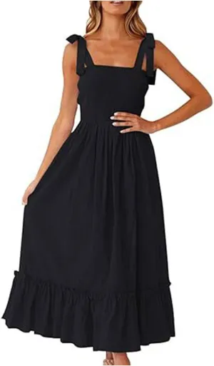 Sundresses for Women Fashion Strap Square Neck Sleeveless Summer Dresses Casual Beach Vacation Long Maxi A Line Dress