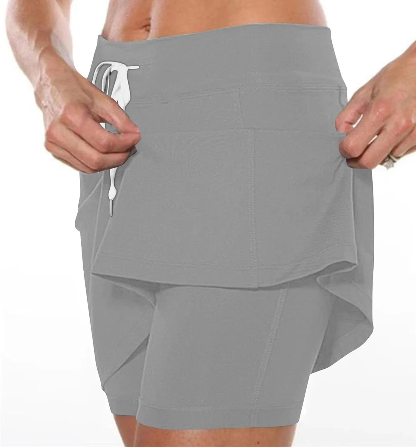 TANGNADE Womens Summer Tennis Skirts with Shorts Underneath High Waisted Drawstring Athletic Skorts Sports Running Outfits