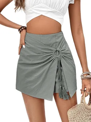 Tassel Ring Linked Wrap Asymmetrical Hem Skort Hot Shorts for Women