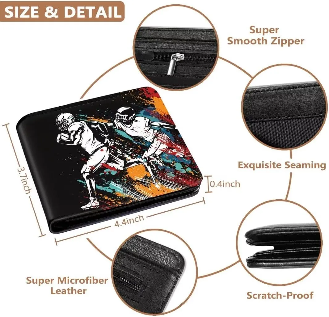 Teen Boys Wallet, Cool Football Wallets for Kids Son 9-12/8-10/8-12 with Wallet Card, Funny Leather Bifold Rfid Blocking Wallet, Purse Coin Pocket Id Window for Men Boy Male Youth Guys Gifts