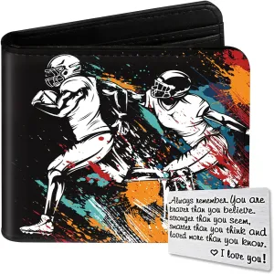 Teen Boys Wallet, Cool Football Wallets for Kids Son 9-12/8-10/8-12 with Wallet Card, Funny Leather Bifold Rfid Blocking Wallet, Purse Coin Pocket Id Window for Men Boy Male Youth Guys Gifts