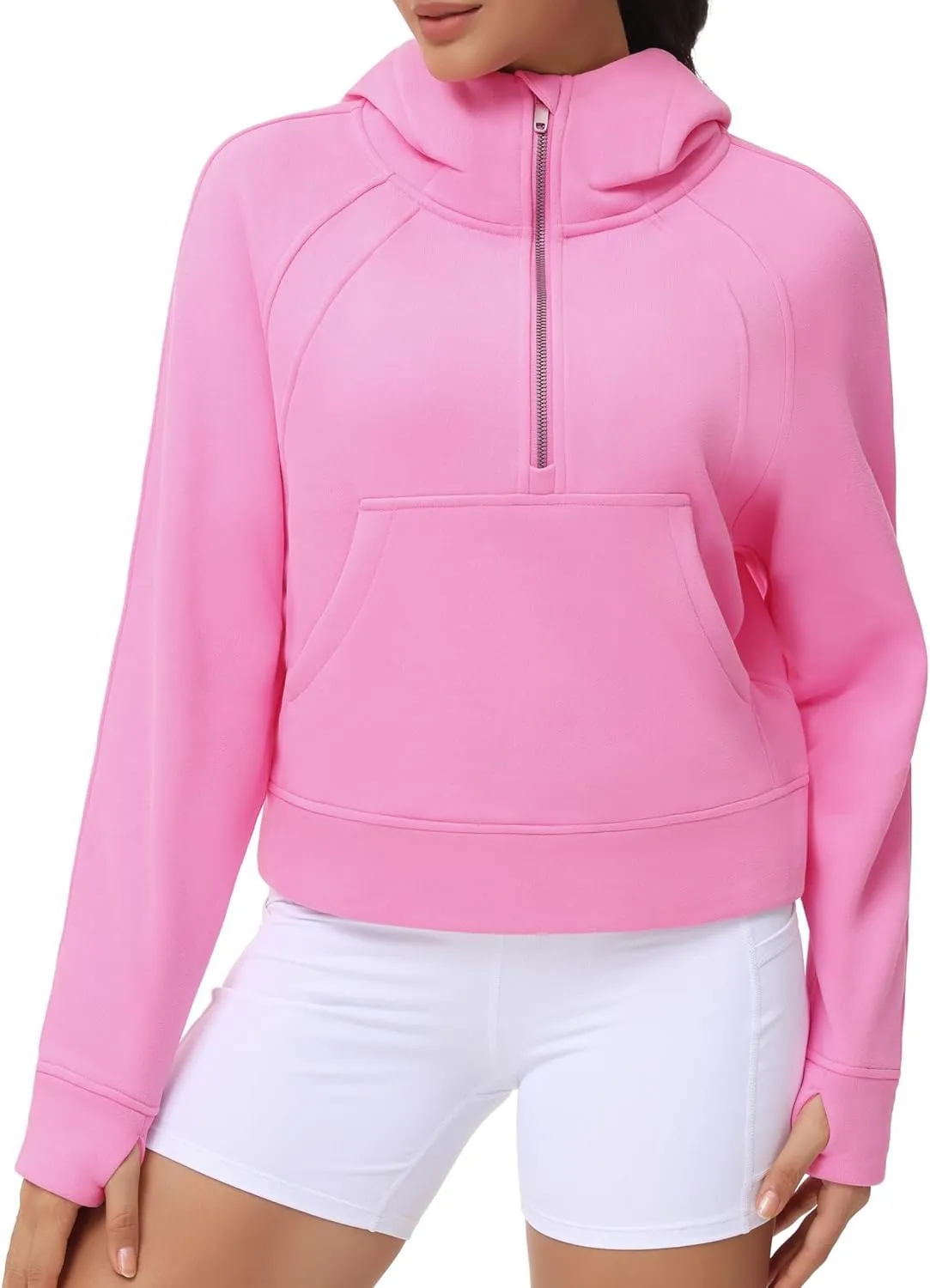 THE GYM PEOPLE Womens' Hoodies Half Zip Long Sleeve Fleece Crop Pullover Sweatshirts with Pockets Thumb Hole