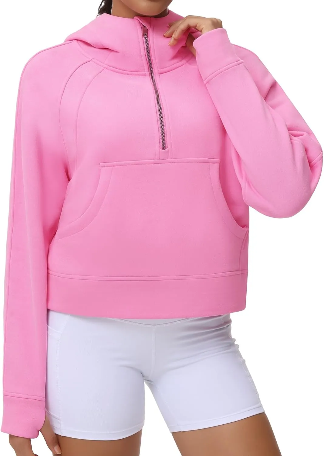THE GYM PEOPLE Womens' Hoodies Half Zip Long Sleeve Fleece Crop Pullover Sweatshirts with Pockets Thumb Hole