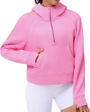 THE GYM PEOPLE Womens' Hoodies Half Zip Long Sleeve Fleece Crop Pullover Sweatshirts with Pockets Thumb Hole