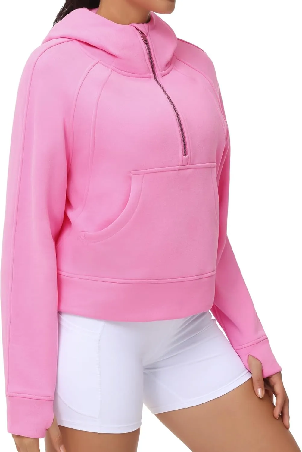 THE GYM PEOPLE Womens' Hoodies Half Zip Long Sleeve Fleece Crop Pullover Sweatshirts with Pockets Thumb Hole