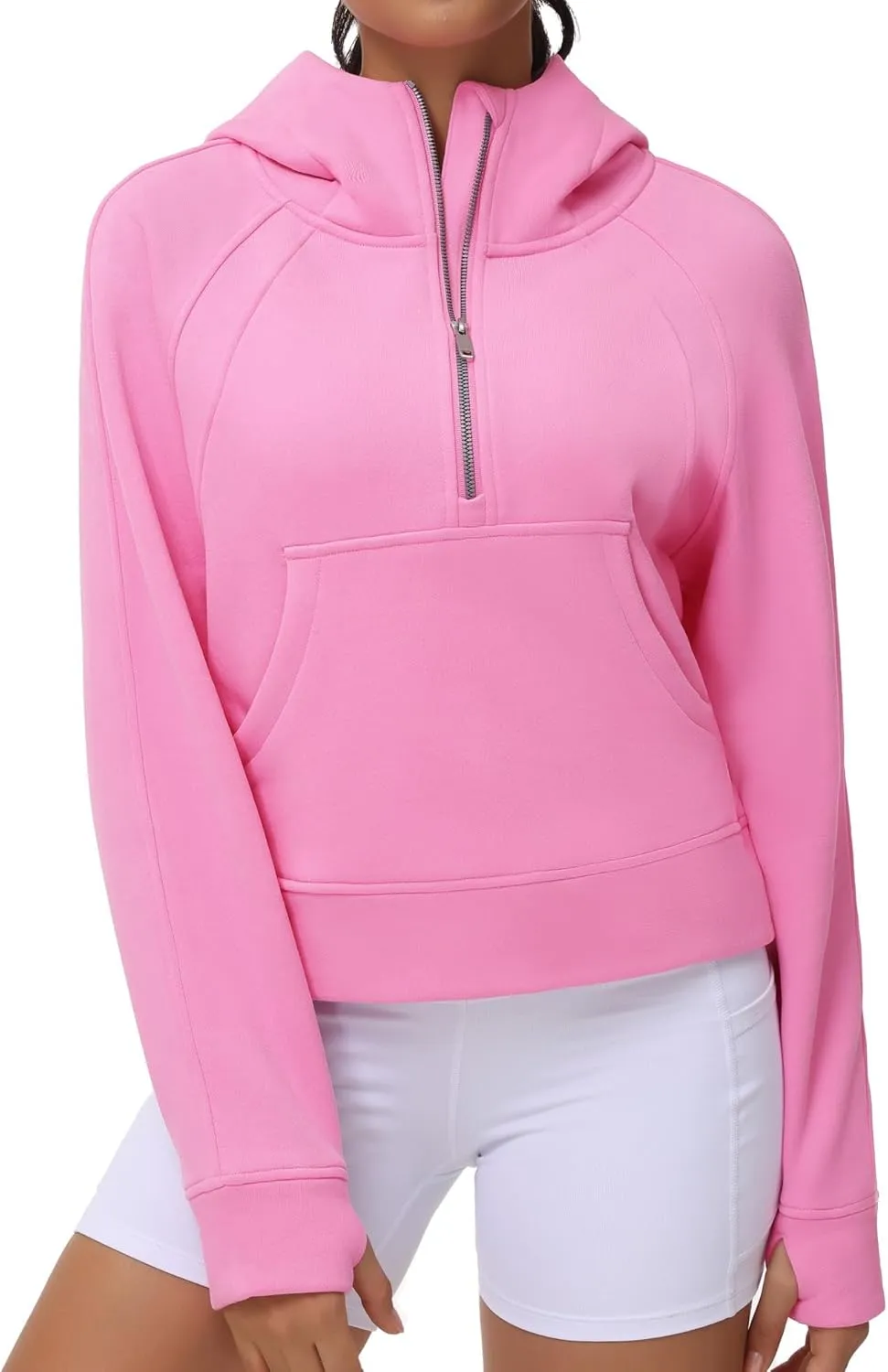 THE GYM PEOPLE Womens' Hoodies Half Zip Long Sleeve Fleece Crop Pullover Sweatshirts with Pockets Thumb Hole