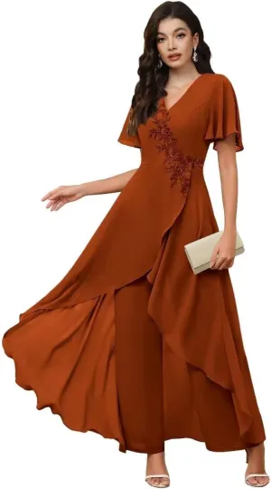 TIANMEI Mother of The Bride Pant Suits for Wedding 2 Pieces Chiffon Pantsuits for Wedding Guest Jumpsuit for Women
