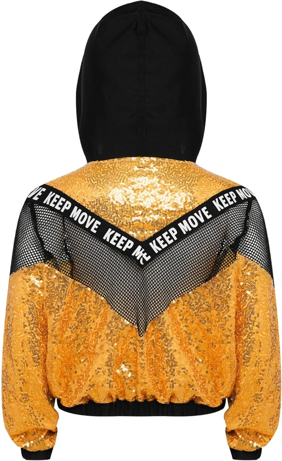 TiaoBug 3Pcs Girls Jazz Dance Outfits Sequin Zip Up Hooded Jacket Cropped Vest with Harem Pants Set