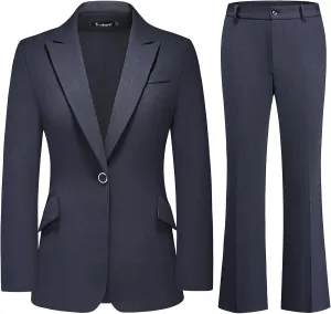 TRONSTORE Women's Suit 2 Piece Set Pinstripe Blazer and Bootcut Dressy Pants Set for Work Office Business Outfits