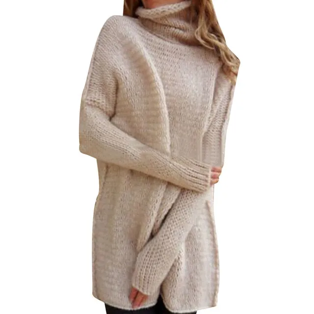 Turtleneck Women Knit Sweater Winter Long
