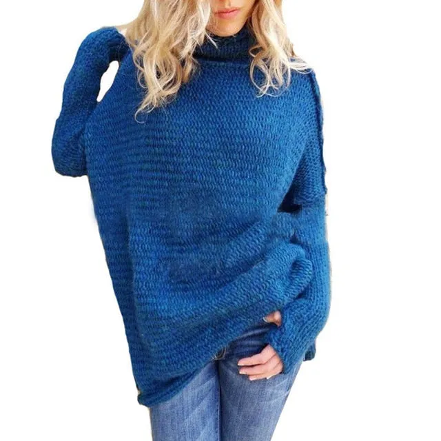 Turtleneck Women Knit Sweater Winter Long