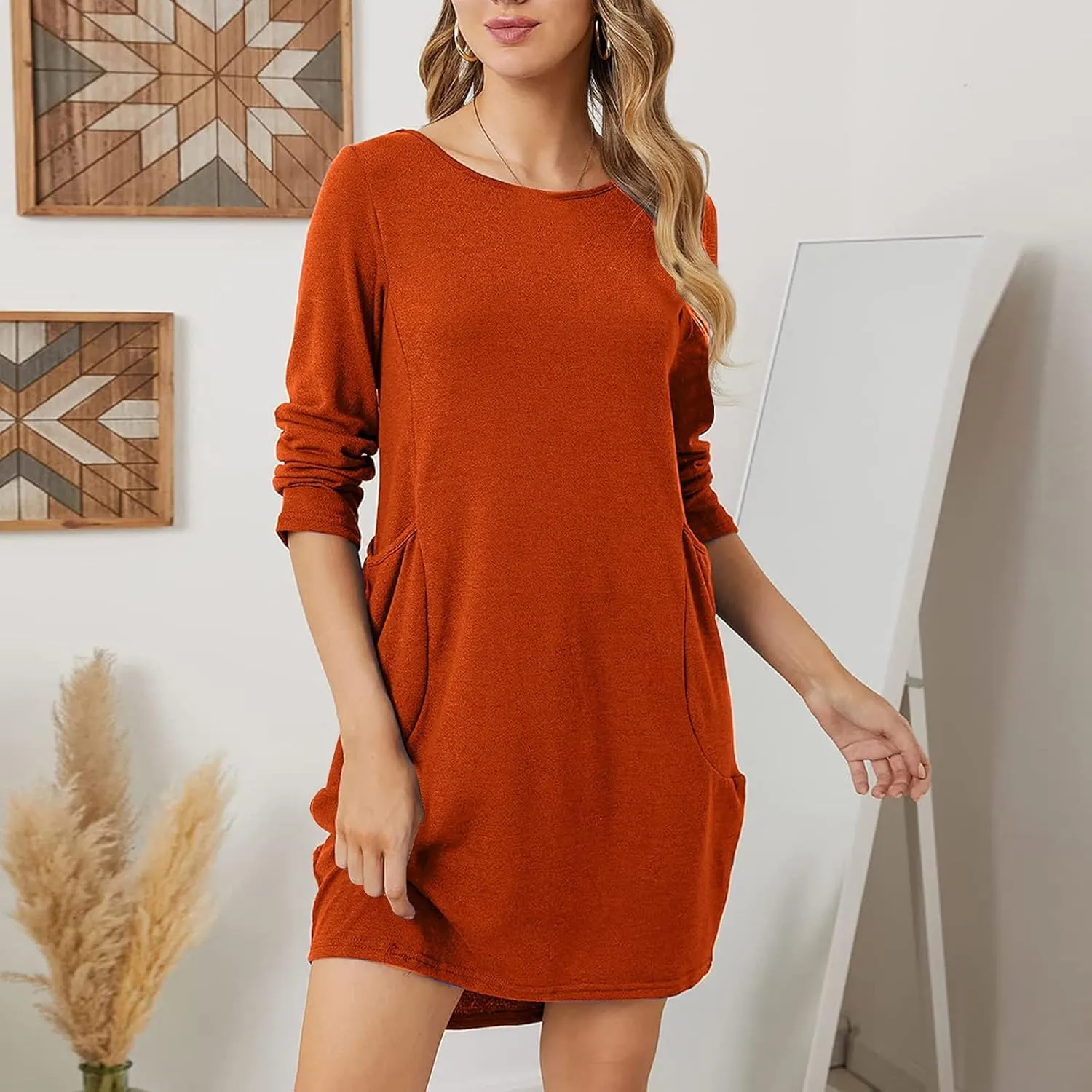 UQRZAU Women's Casual Dresses Dresses Casual Puff Long Sleeve T Shirt Dress with Pockets Mini Dress Casual Dresses