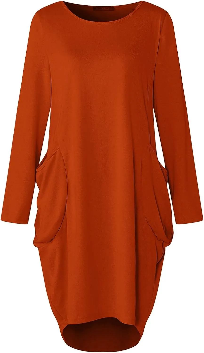 UQRZAU Women's Casual Dresses Dresses Casual Puff Long Sleeve T Shirt Dress with Pockets Mini Dress Casual Dresses
