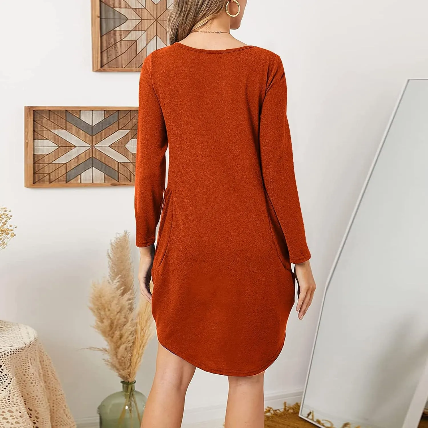 UQRZAU Women's Casual Dresses Dresses Casual Puff Long Sleeve T Shirt Dress with Pockets Mini Dress Casual Dresses