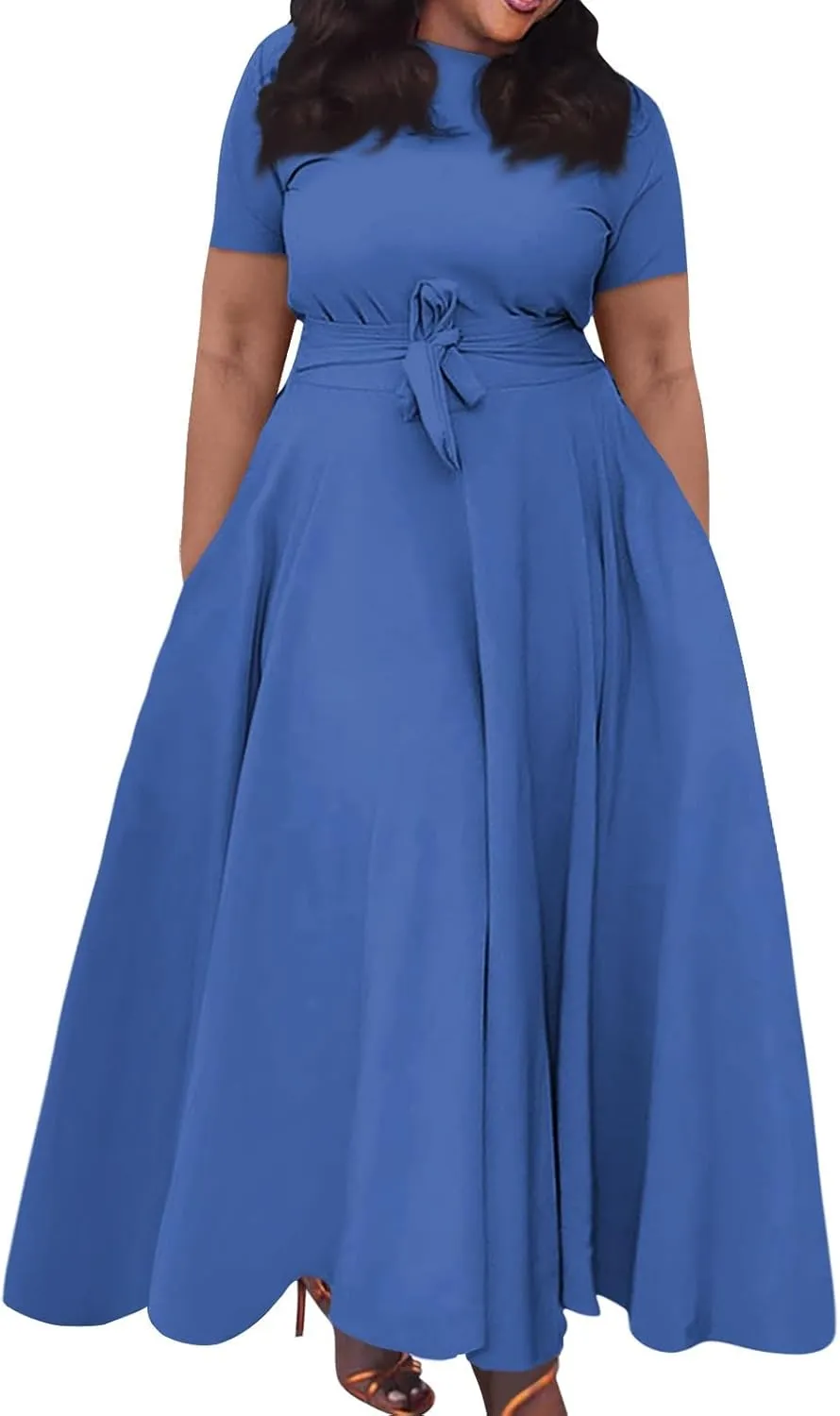 UQRZAU Women's Dresses, Spring Dress for Women 2024 Trendy Plus Size Summer/Fall Short Sleeve with Pockets Dress, XL, 5XL