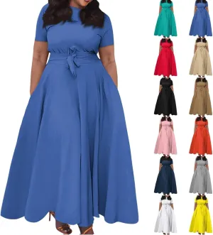 UQRZAU Women's Dresses, Spring Dress for Women 2024 Trendy Plus Size Summer/Fall Short Sleeve with Pockets Dress, XL, 5XL