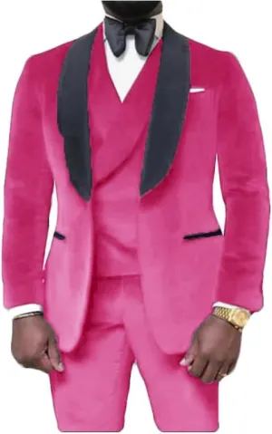 VENNYNG Men's Peak Lapel Velvet Suit 3 Piece Wedding Prom Tuxedo Suit Winter Men Suit