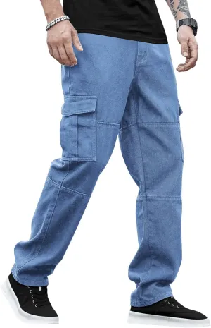 Verdusa Men's Casual Denim Cargo Pants Jeans with Cargo Pockets