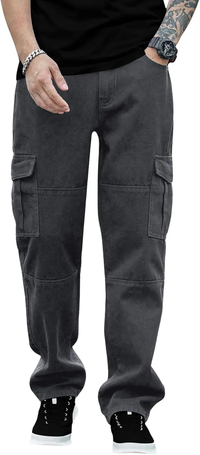 Verdusa Men's Casual Denim Cargo Pants Jeans with Cargo Pockets