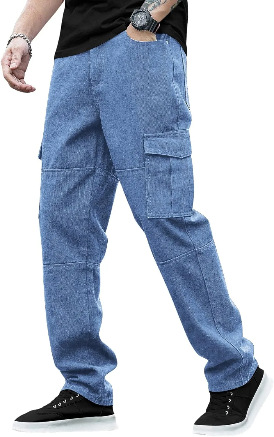 Verdusa Men's Casual Denim Cargo Pants Jeans with Cargo Pockets
