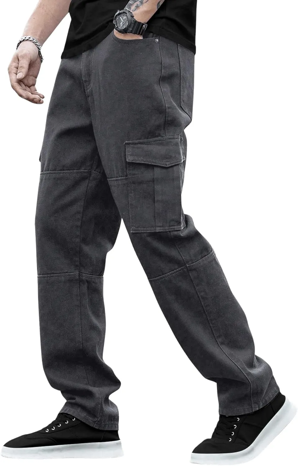 Verdusa Men's Casual Denim Cargo Pants Jeans with Cargo Pockets