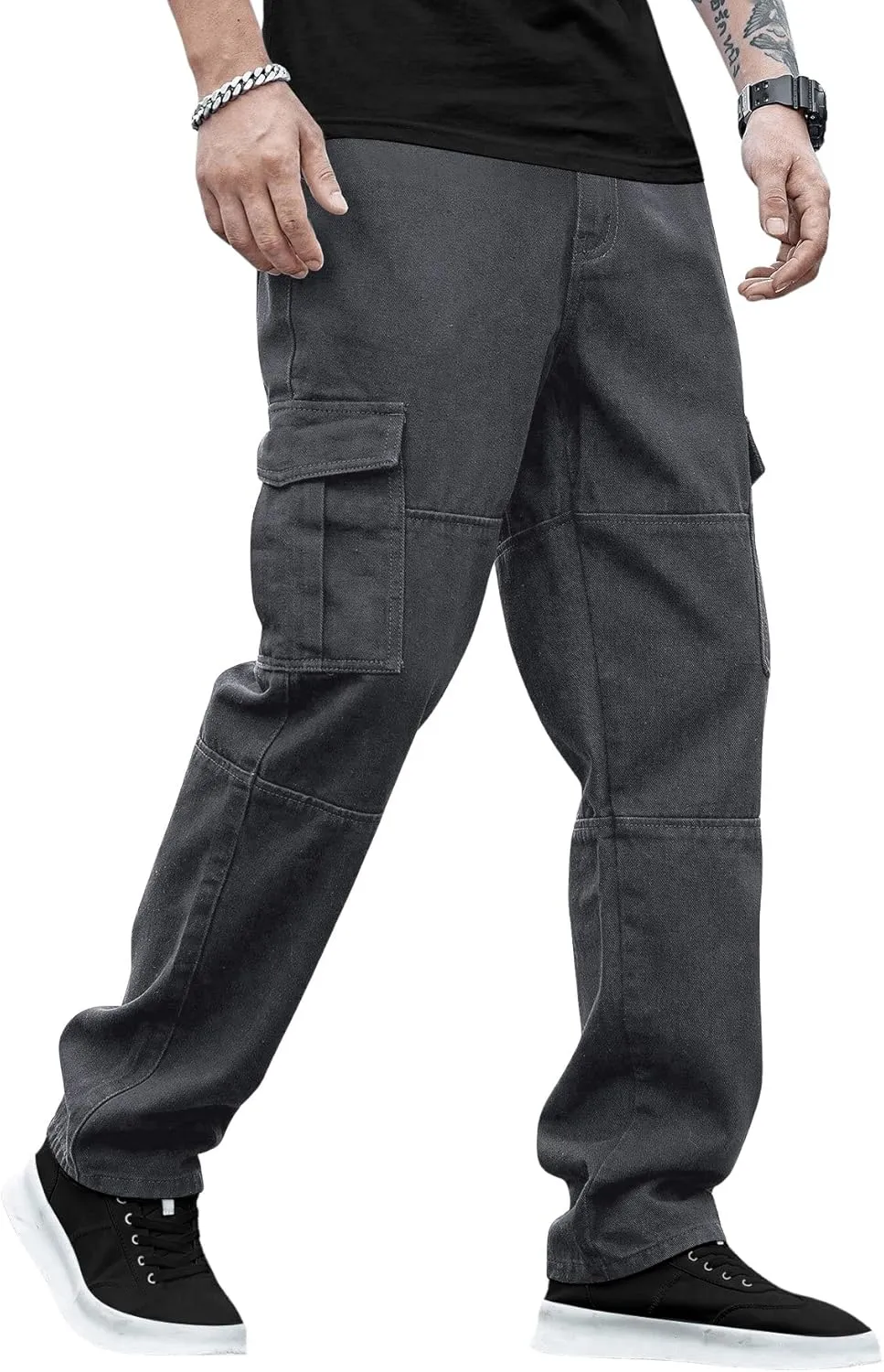 Verdusa Men's Casual Denim Cargo Pants Jeans with Cargo Pockets