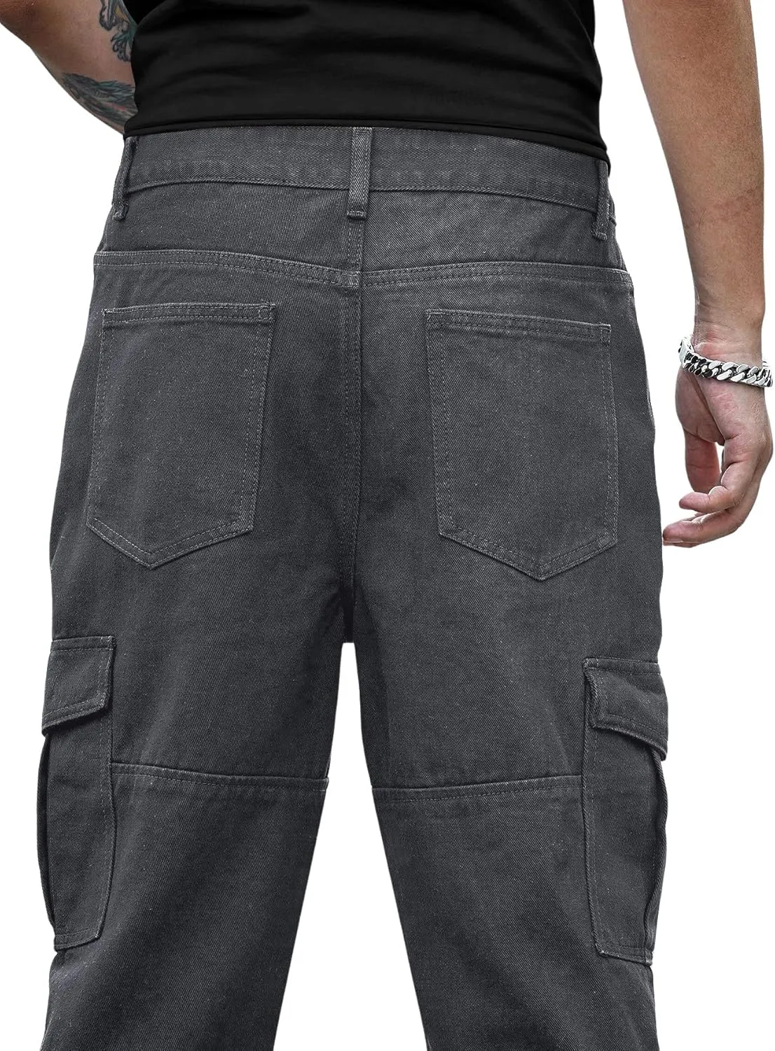 Verdusa Men's Casual Denim Cargo Pants Jeans with Cargo Pockets