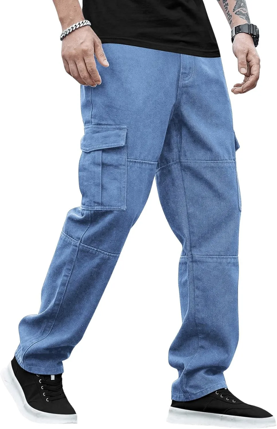 Verdusa Men's Casual Denim Cargo Pants Jeans with Cargo Pockets