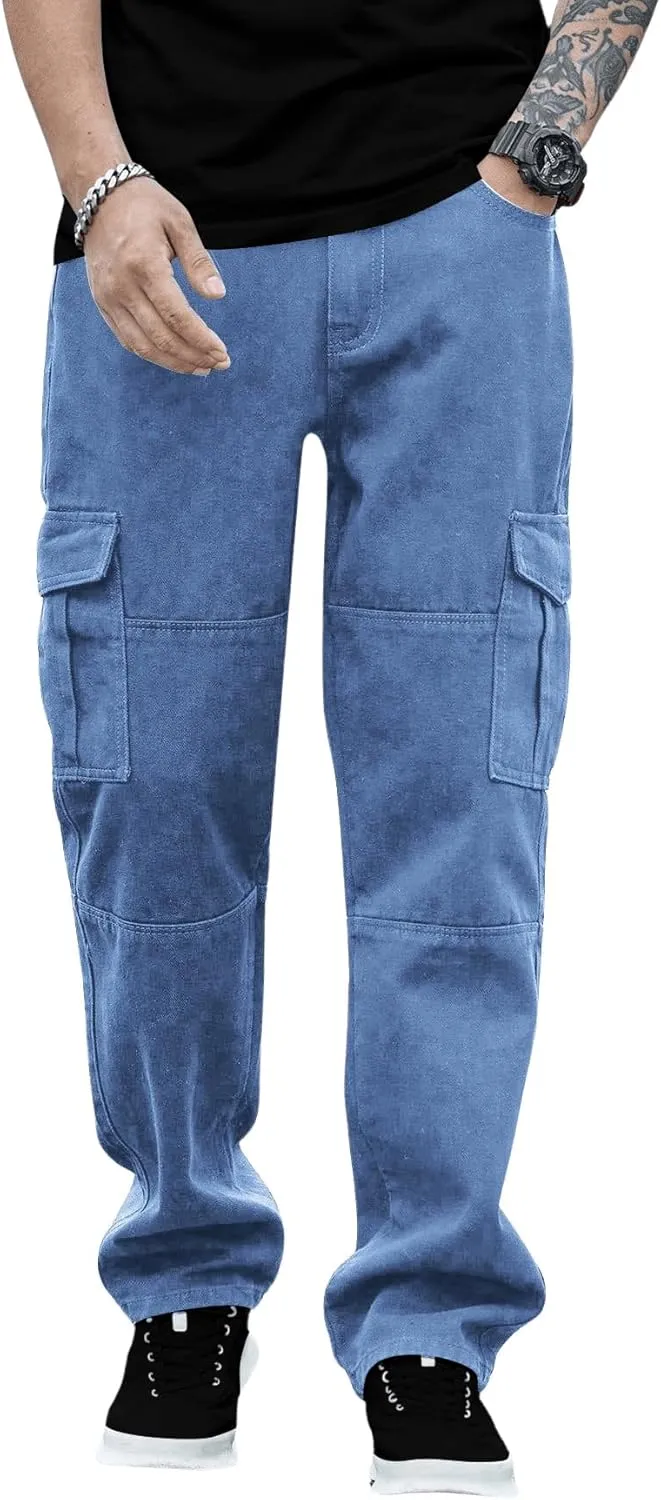 Verdusa Men's Casual Denim Cargo Pants Jeans with Cargo Pockets