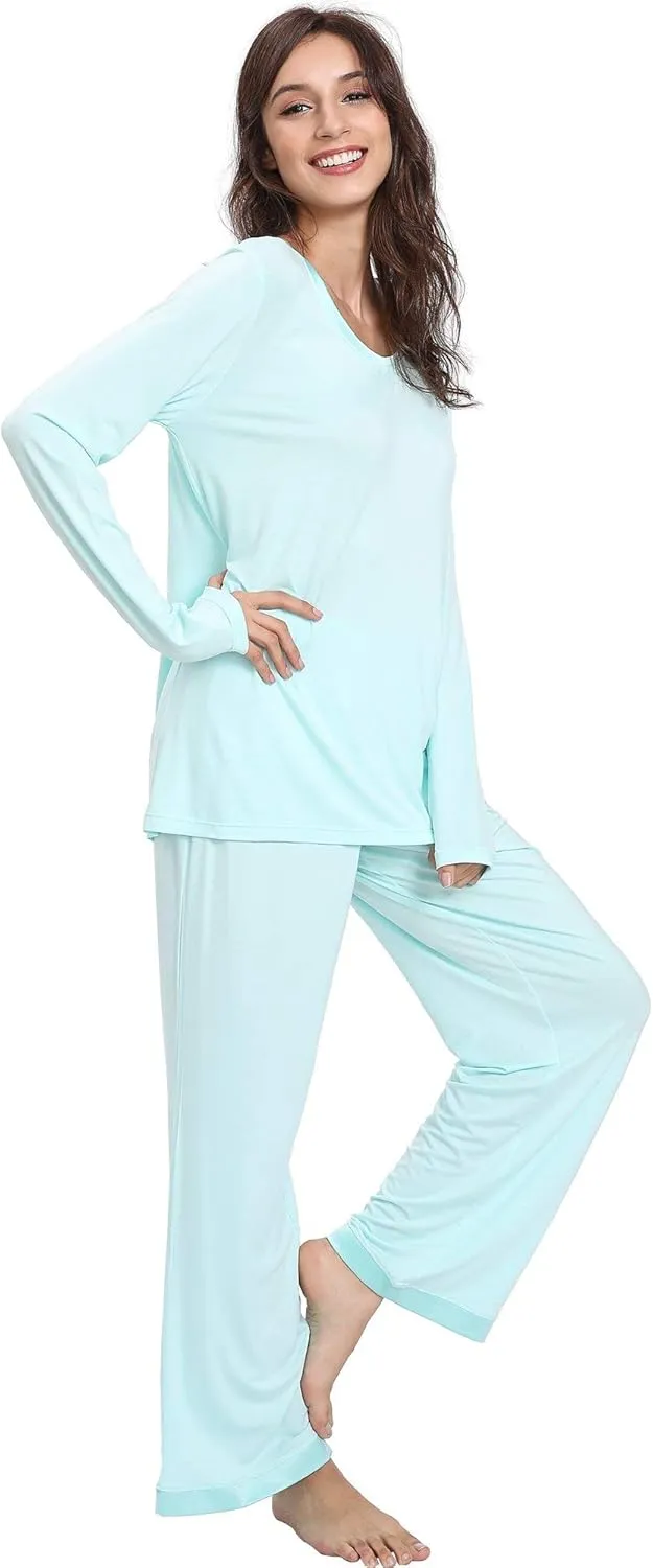 Viscose from Bamboo Women's Pajama Sets Super Soft Long Sleeve Sleepwear Comfy Winter Pjs Sets S-4X