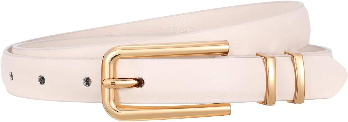 VONMELLI Women Skinny Leather Belt Thin Waist Belt for Women Jeans Dress Fashion Ladies Belt with Gold Buckle