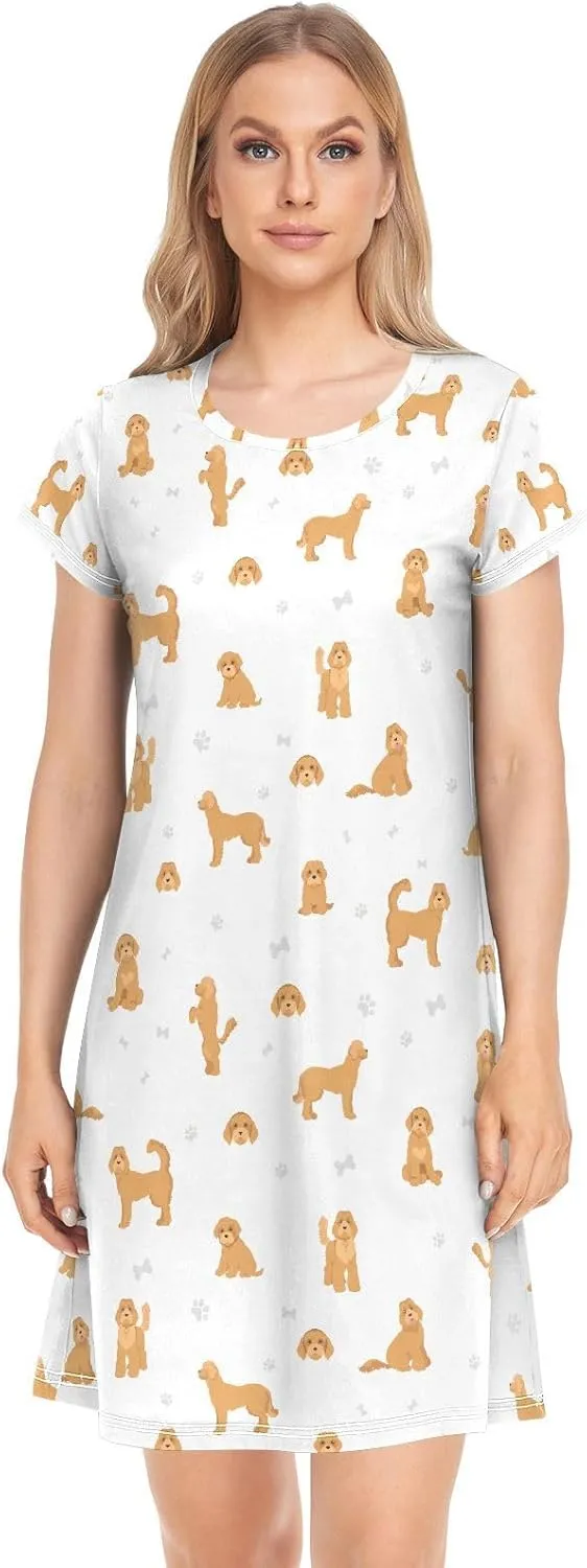 vvfelixl Womens Nightgown Dachshund Short Sleeve Nightshirt Soft Sleepwear Nightdress S-XXL