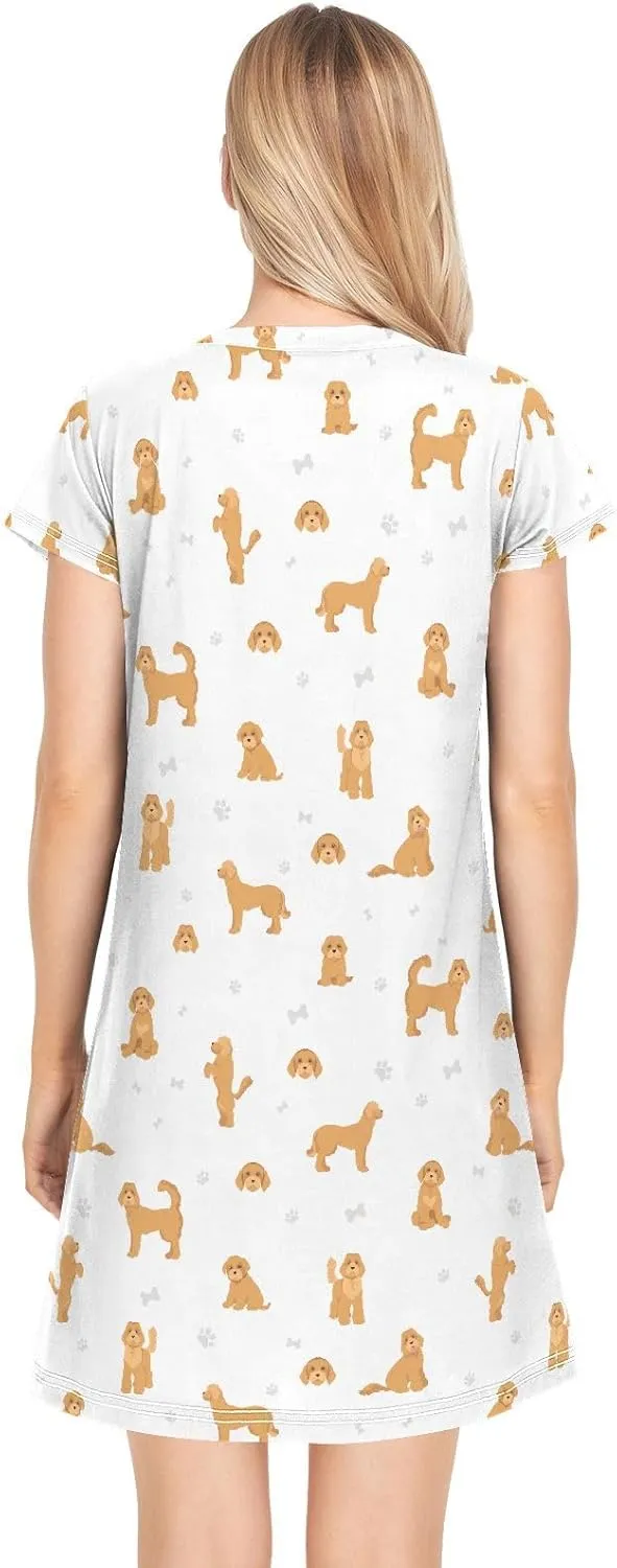 vvfelixl Womens Nightgown Dachshund Short Sleeve Nightshirt Soft Sleepwear Nightdress S-XXL