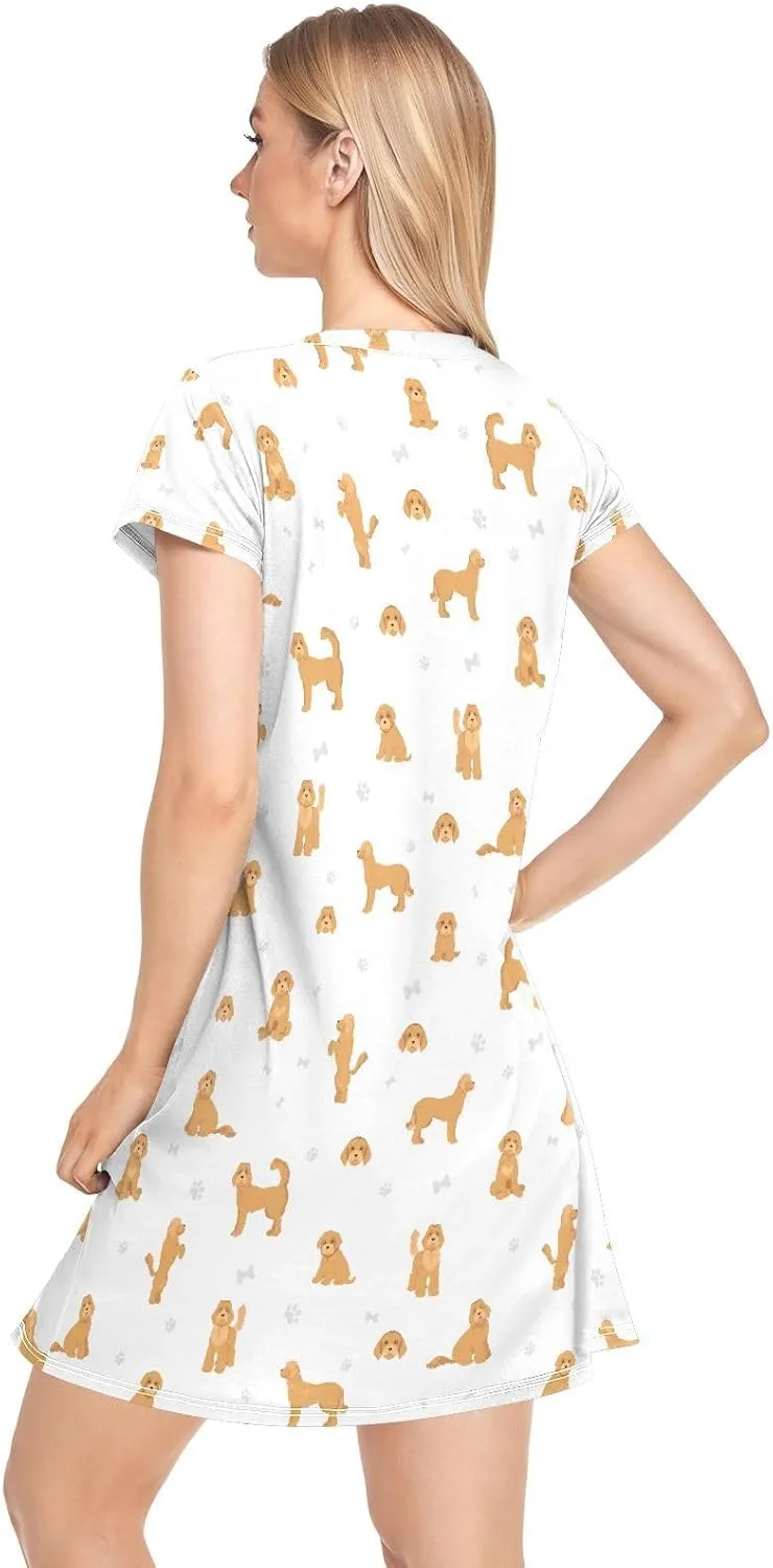 vvfelixl Womens Nightgown Dachshund Short Sleeve Nightshirt Soft Sleepwear Nightdress S-XXL