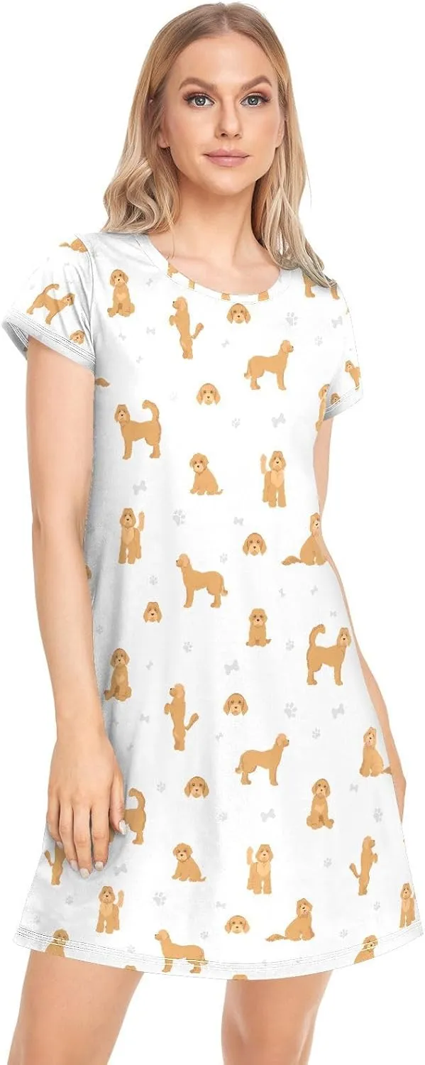 vvfelixl Womens Nightgown Dachshund Short Sleeve Nightshirt Soft Sleepwear Nightdress S-XXL