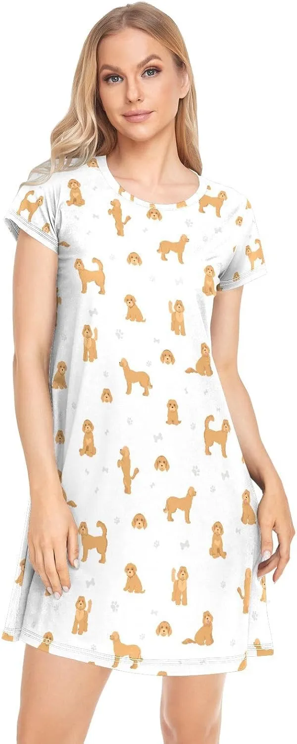 vvfelixl Womens Nightgown Dachshund Short Sleeve Nightshirt Soft Sleepwear Nightdress S-XXL