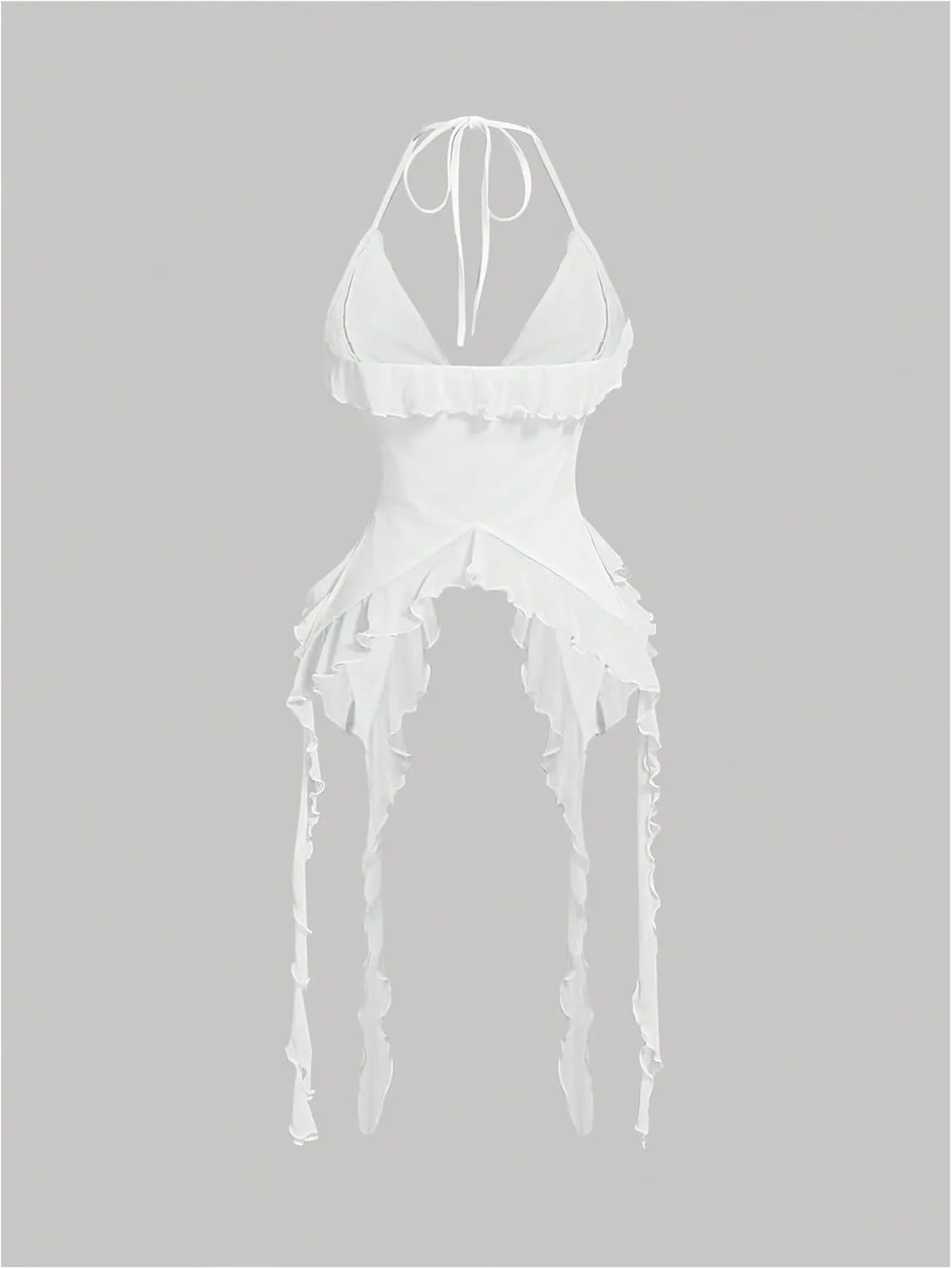 WDIRARA Women's 3D Flower Tie Front Ruffle Trim Halter Top Tie Backless Camisole