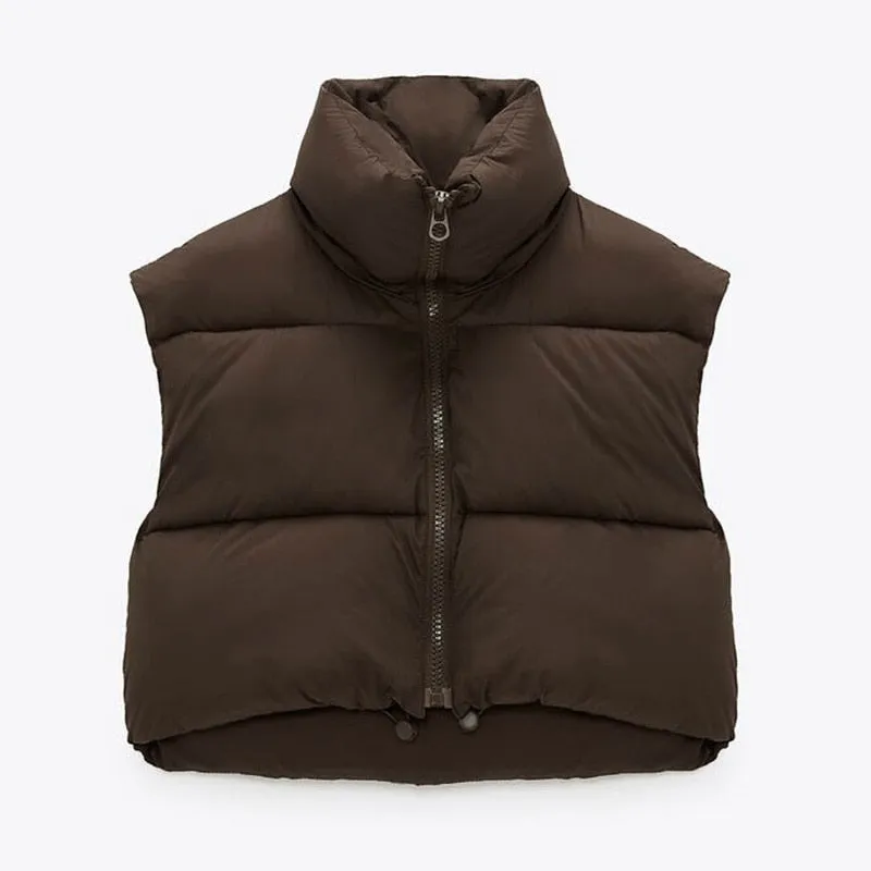 Wenkouban Winter Outfits Autumn Stand Collar Cotton Vests Women Elegant Solid Simple Zipper Coats Women Casual High Waisted Vests Ladies 241127