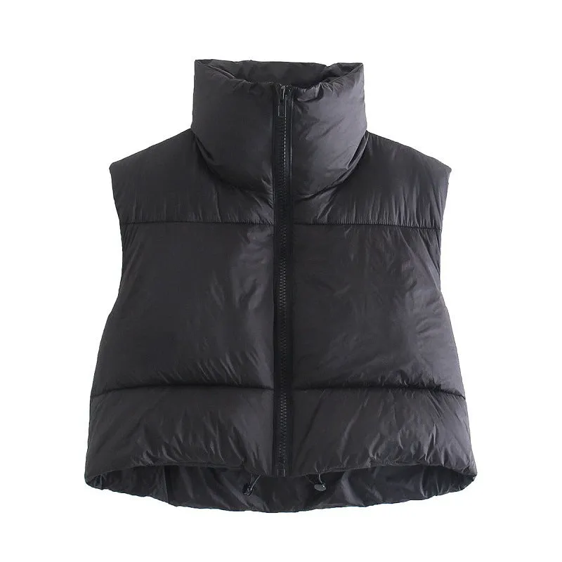 Wenkouban Winter Outfits Autumn Stand Collar Cotton Vests Women Elegant Solid Simple Zipper Coats Women Casual High Waisted Vests Ladies 241127