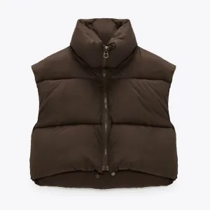 Wenkouban Winter Outfits Autumn Stand Collar Cotton Vests Women Elegant Solid Simple Zipper Coats Women Casual High Waisted Vests Ladies 241127