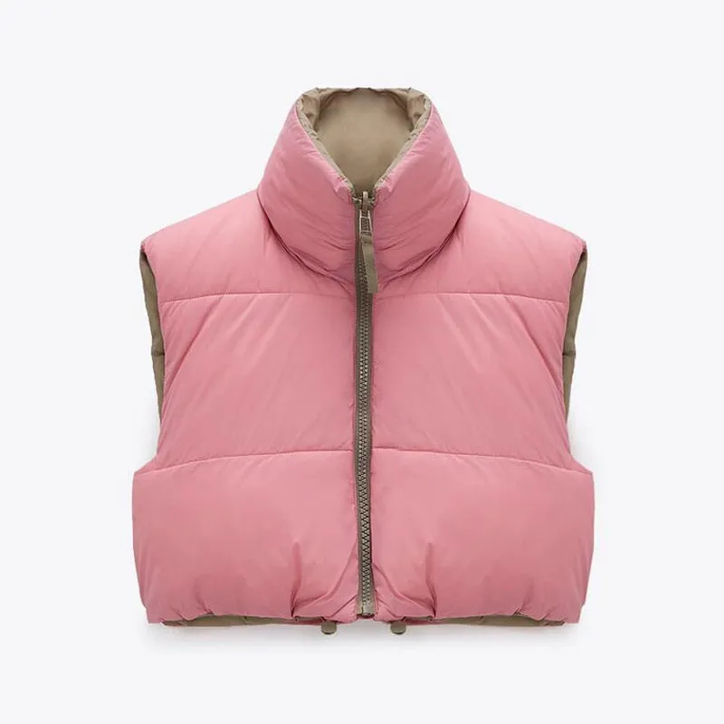 Wenkouban Winter Outfits Autumn Stand Collar Cotton Vests Women Elegant Solid Simple Zipper Coats Women Casual High Waisted Vests Ladies 241127