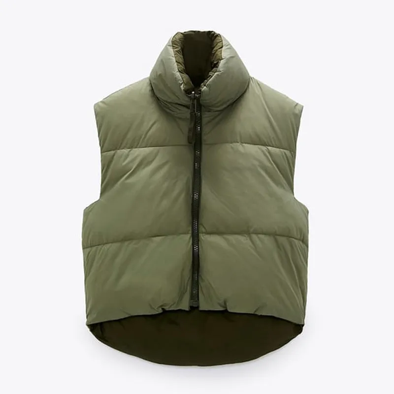 Wenkouban Winter Outfits Autumn Stand Collar Cotton Vests Women Elegant Solid Simple Zipper Coats Women Casual High Waisted Vests Ladies 241127