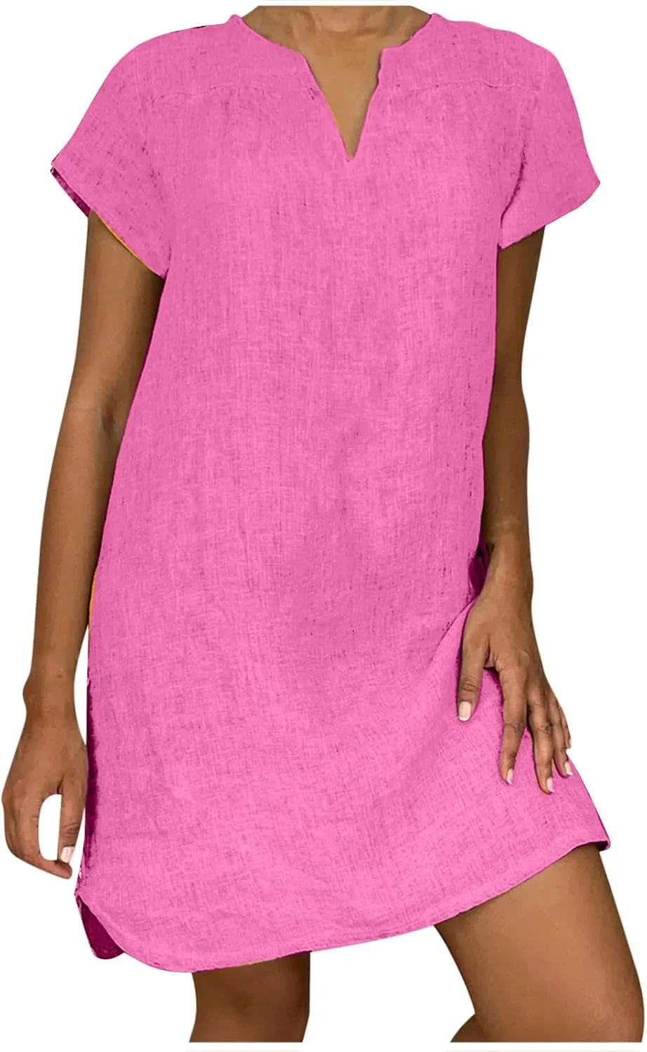 Women Cotton Linen Boho Dress Causal Summer Gauze Dresses Short Sleeve T Shirt Dress Trendy Dressy Ladies Clothing