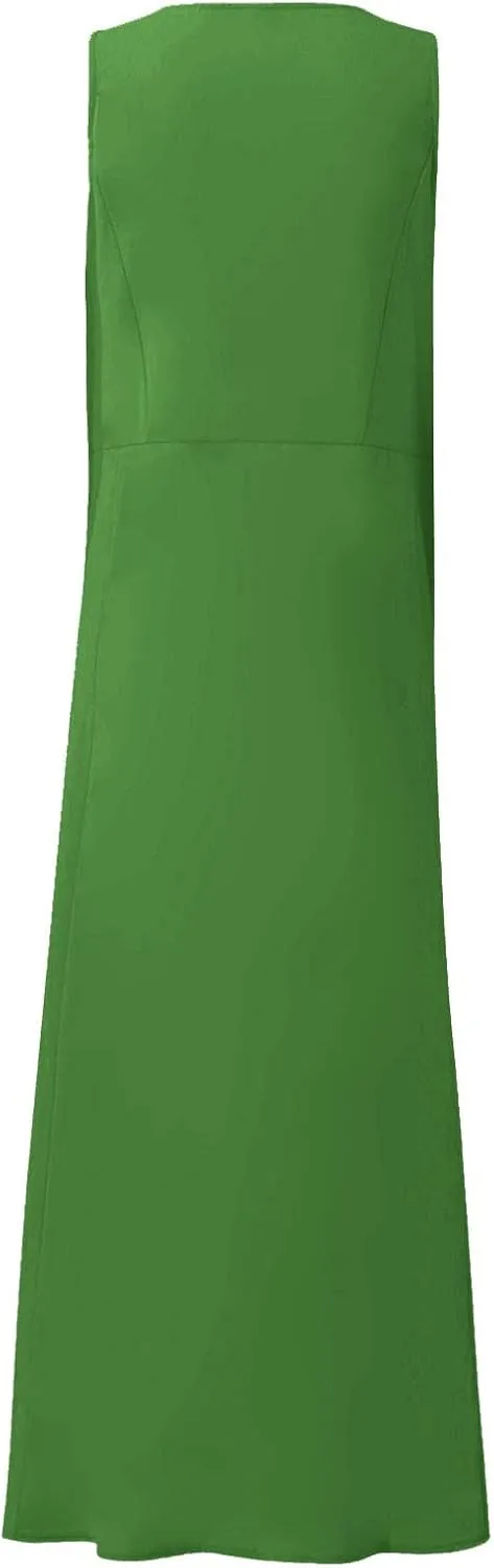Women Dresses Linen Dress Summer Beach Dress Sleeveless Boho Maxi Long Dresses Casual with Pockects