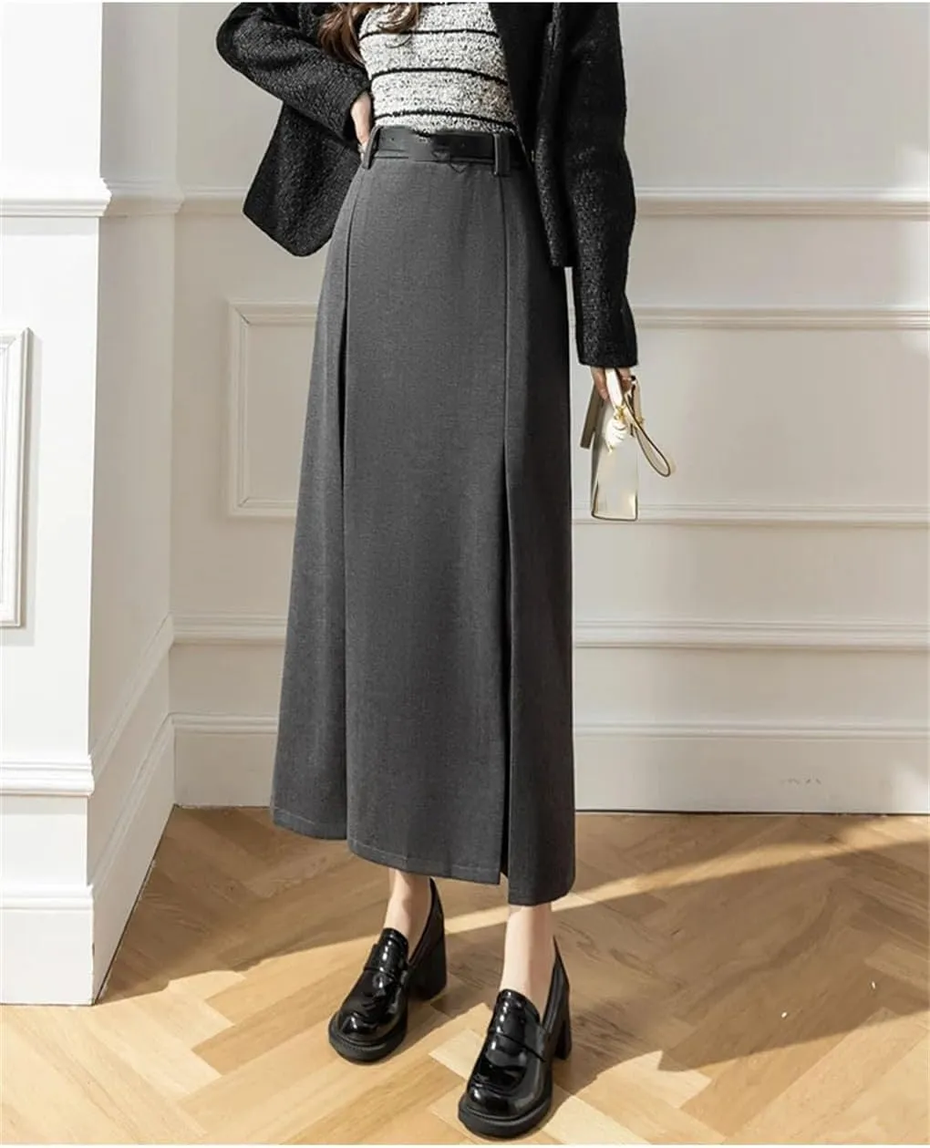 Women Retro High Waist Long Skirts. Solid Pleated Skirt. Womens High Waist Pleated Long Skirt.