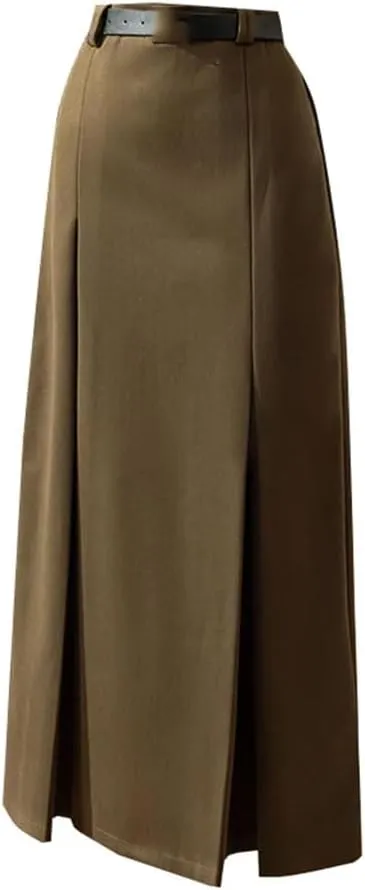 Women Retro High Waist Long Skirts. Solid Pleated Skirt. Womens High Waist Pleated Long Skirt.